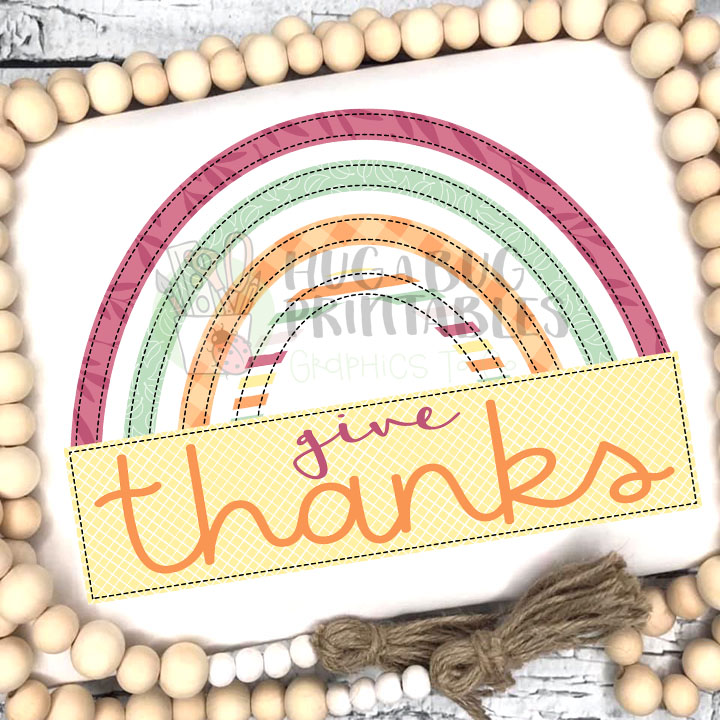 Give Thanks Rainbow Faux Applique Digital File JPG PNG