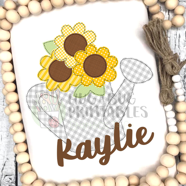 Watering Can Sunflowers Faux Applique Digital File JPG PNG