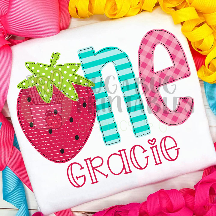 Strawberry One Faux Applique Digital File JPG PNG